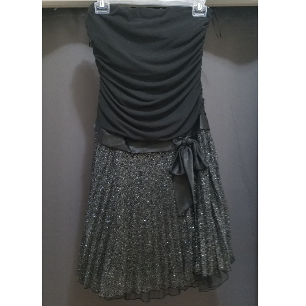 Black Sparkly Strapless Dress.